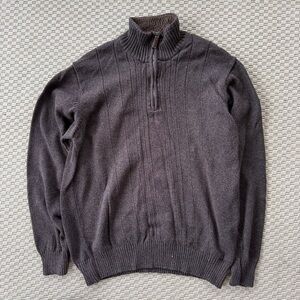 Vintage 90s oscar de la renta fur lined collar half zip knit sweater